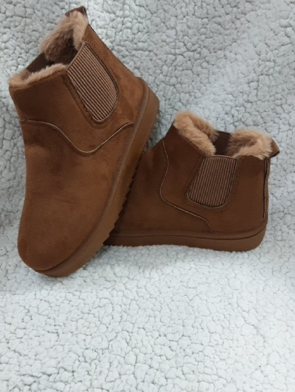 Ladies Cozy Faux-Suede Winter Ankle Boots - Brown